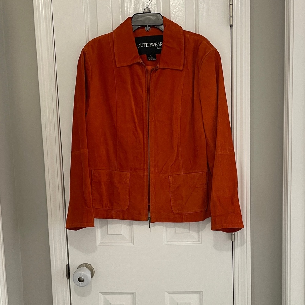Outerwear by Lisa Vibrant Orange Suede Jacket